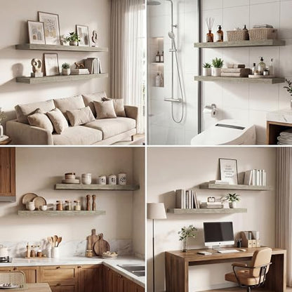 Dreamland 24 Inches Floating Shelves for Wall,9.3" Deep Long Floating Shelves Set of 2,Large Display & Storage Shelf,Wall Shelf for Bathroom Bedroom Living Room Kitchen Office,Grey