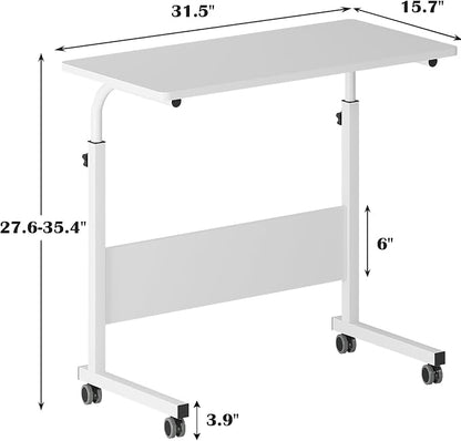 DlandHome Rolling Desk Adjustable Standing Desk, Mobile Side Table 31.4 Inches w/Wheels Adjustable C Table Movable Portable Laptop Computer Stand for Bed Sofa,White
