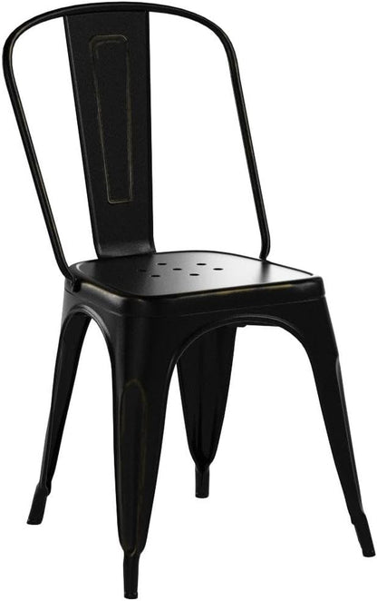 Furmax Metal Dining Chair Indoor Outdoor Use Stackable Chic Side Classic Trattoria Metal Chairs Set of 4 for Kitchen, Dining Room, Bistro and Cafe (Gold Black)