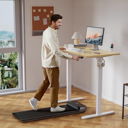 40x24 Inches Height Adjustable Electric Standing Desk with 2 Hooks for Home Office, Ergonomic Sit Stand up Desk with Splice Board, Oak