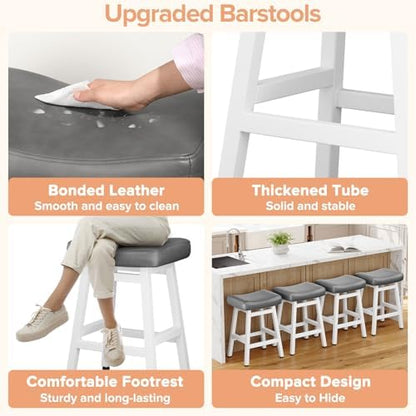 Raynesys 24 Inche Bonded Leather Counter Height Bar Stools Set of 3 Curved