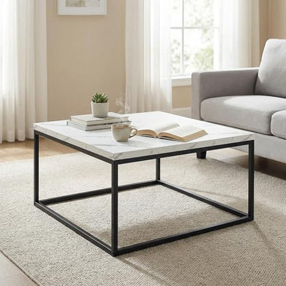 30" Square Coffee Table / Center Table, White Marble