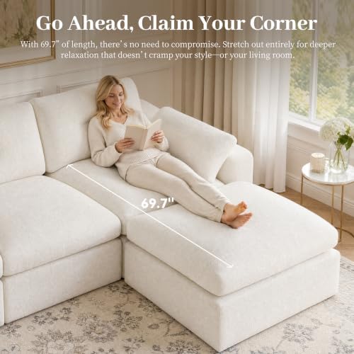 Homkdom Cloud Sectional Couches for Living Room, L Shaped Sofa with Ottoman