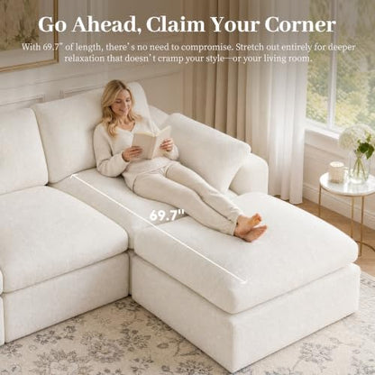 Homkdom Cloud Sectional Couches for Living Room, L Shaped Sofa with Ottoman