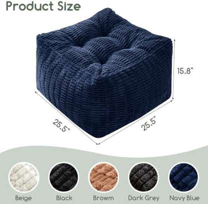 HIGOGOGO Square Stuffed Pouf Ottoman, Blended Corduroy Poufs with Foam Chunk Filling, 25.6 x 25.6 Inches Floor Poufs Foot Rest for Living Room, Navy