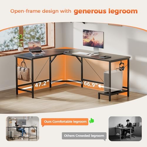 Mericonia 67 inch L Shaped Desk with CPU Stand, Large Corner Gaming Desk