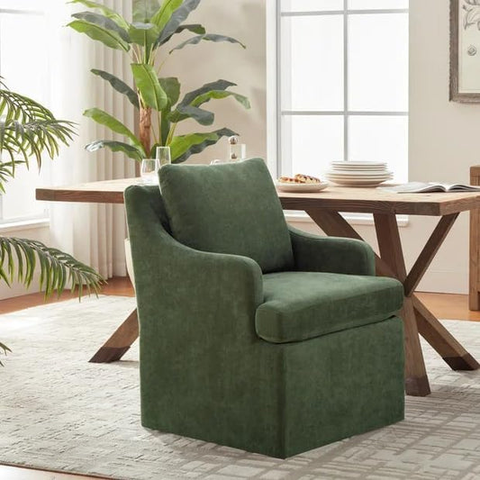 VKNOW Upholstered Dining Chairs, Dinner Chairs Modern Kitchen Chairs with 4 Casters, Chenille Armchair for Bedroom Reading Room Living Room, Green