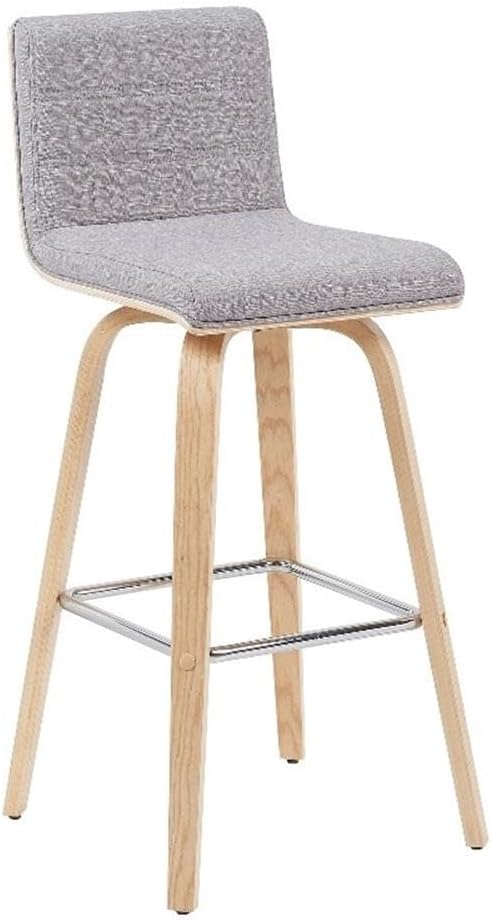Armen Living Vienna Modern Swivel 30" Bar Height Barstool with Gray Fabric Upholstered Seat and Patterned Oak Wood Finish