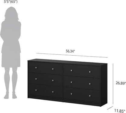 Tvilum Portland Black 3-Piece Bedroom Set - 6 Drawer Double Dresser and Nightstand Set of 2