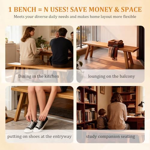 70.9" Ultra Long Solid Elm Entryway Bench - Premium Farmhouse Dining Bench for Extra Large Spaces, Commercial Use - Natural Finish