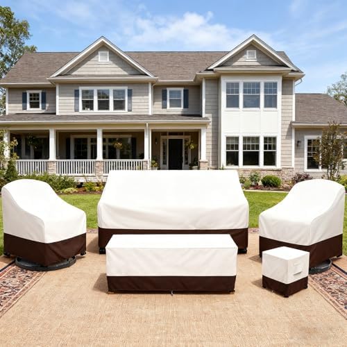 Bitubi Waterproof Patio Ottoman Cover, Heavy Duty Square Outdoor Side Table Furniture Covers Size 32L x 32W x 18H inch (Brown)