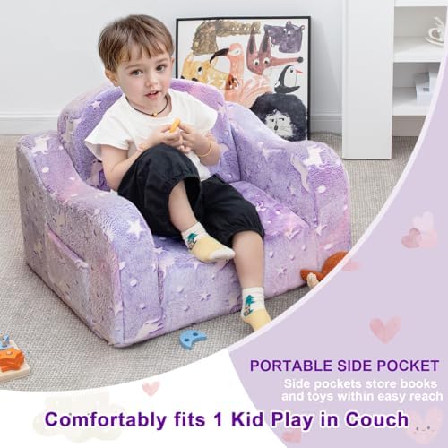 Comfy Kids Sofa Chair, 2-in-1 Fold Out Couch with Blanket