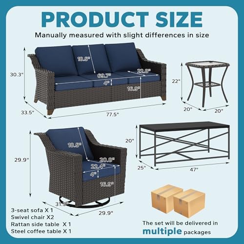 5 Piece Patio Furniture Set, Wicker Outdoor Conversation Set