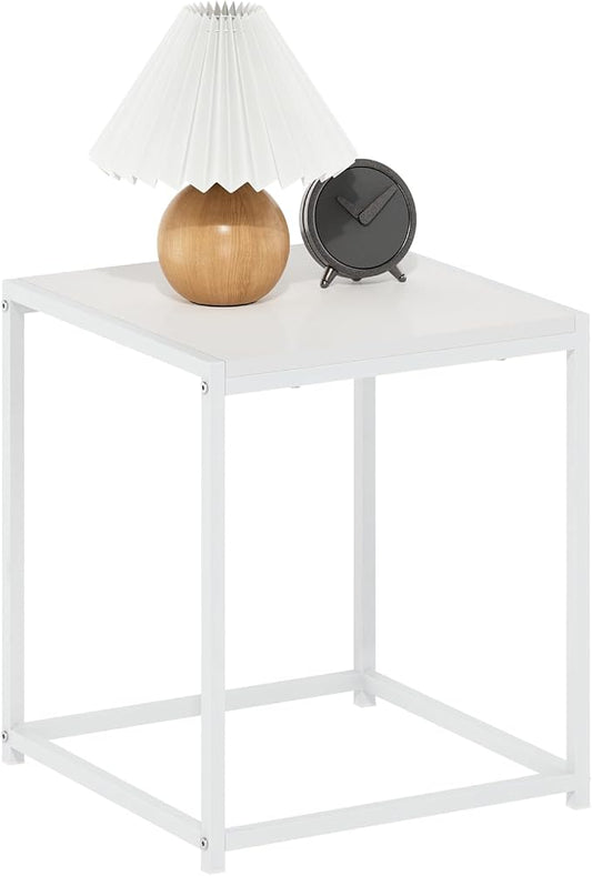 Furinno CAMNUS Side Table, Modern End Table with Metal Frame, Square Open Frame Night Stand, Bedside Table, Easy Assembly, for Living Room, Bedroom, Solid White