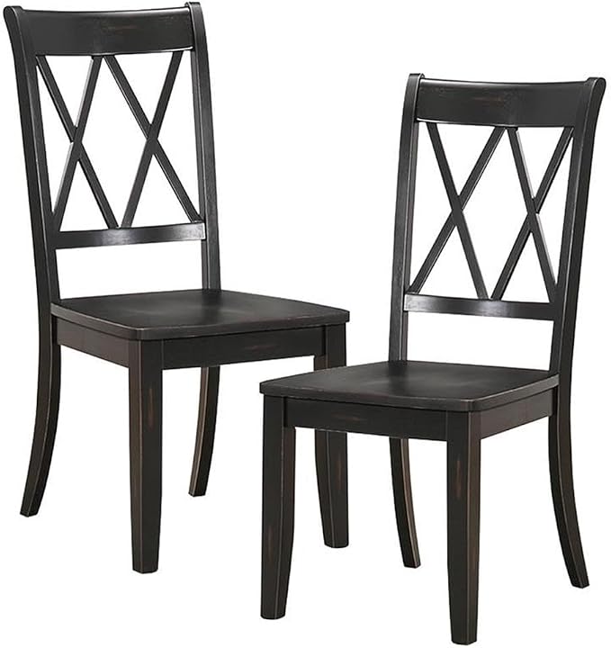Lexicon Janina Dining Room Chairs Set of 2, Modern Farmhouse Dining Chairs Set of 2, Solid Wood, X Cross Back, for Traditional Modern Ranch Style Kitchen, Armless, Easy Assembly, Black