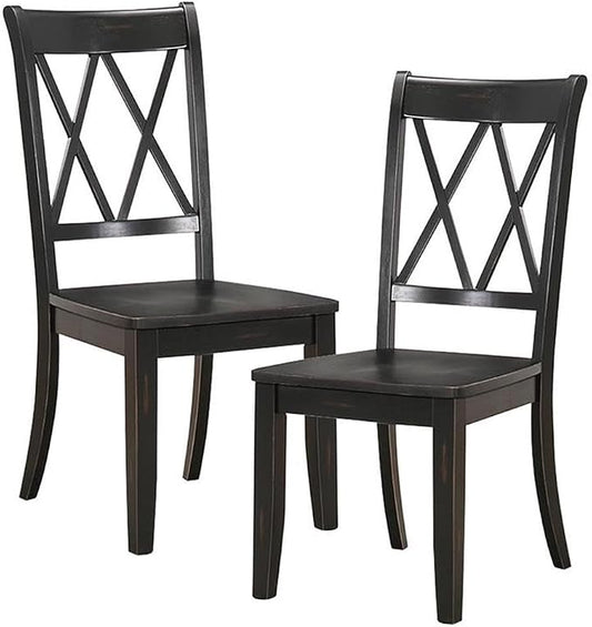 Lexicon Janina Dining Room Chairs Set of 2, Modern Farmhouse Dining Chairs Set of 2, Solid Wood, X Cross Back, for Traditional Modern Ranch Style Kitchen, Armless, Easy Assembly, Black