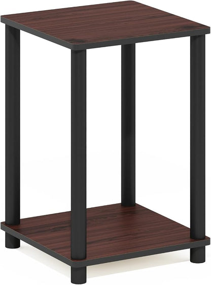 Furinno Turn-N-Tube Toolless Assembly Side Table, 2-Tier Brown End Table with Open Shelf, Night Stand, Bedside Table, for Living Room, Bedroom, Cherry Oak