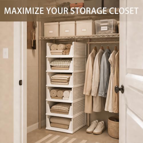 6 Pack Closet Organizer Storage Bins Stackable Plastic Drawer Shelf