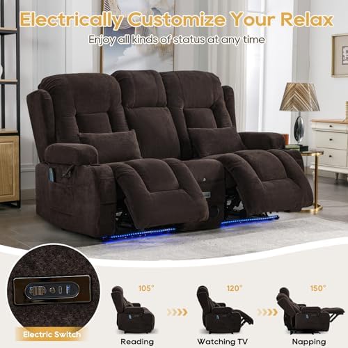 IPKIG Power Loveseat Recliner Sofa with Flip Back Console, 67" - 3 Seat