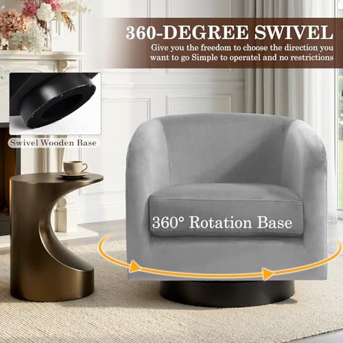 Swivel Barrel Accent Chair, Velvet Upholstered Armchair, Gray