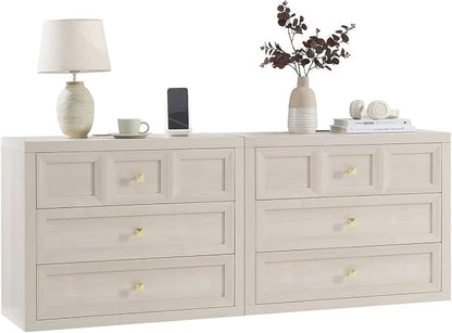 3-Piece Bedroom Set, 5 Drawer Tall Dresser and 3 Drawer King Size Nightstands Set of 2 with Charging Station, 3 Piece Farmhouse Wood Bedroom Dresser and Nightstand Sets, Grey White
