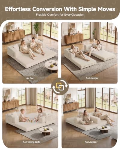 79.5" 5-in-1 Boneless Futon Sofa Bed, Corduroy, Washable Cover, No Assembly