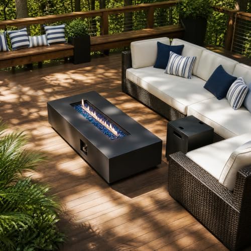 TLGREEN 56" Rectangle Propane Fire Pit Table with Tank Table, 50,000 BTU