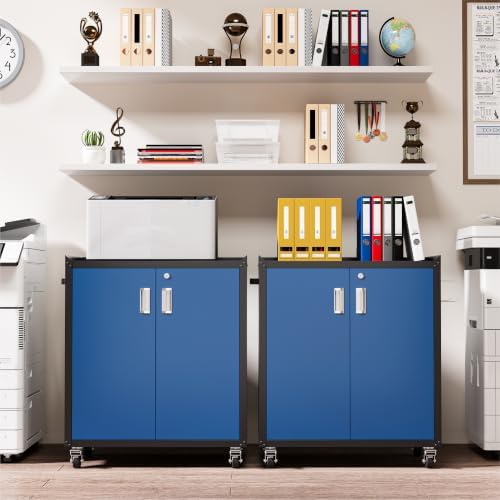 COFaR Blue & Black Mobile Workshop Storage Cabinet, Lockable Metal