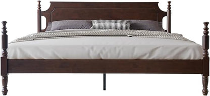 Solid Wood King Size Platform Bed Frame with Headboard & Footboard, 12 Strong Slats Base, Metal Legs, No Box Spring Needed, Easy Assembly, Anti-Noise & Slip-Free, Dark Roast Oak Finish, ROK-32