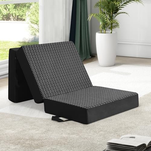 CYMULA Folding Mattress Single Size,6" Tri-Fold Floor Mat for Naps,Black