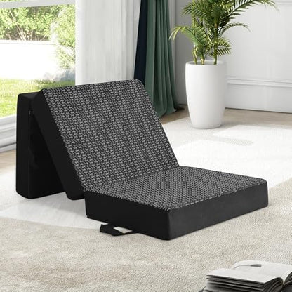 CYMULA Folding Mattress Single Size,6" Tri-Fold Floor Mat for Naps,Black