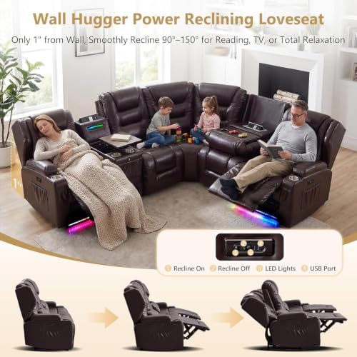 SAMERY Power Loveseat Recliner Sofa, Adjustable Headrests & Lift-Top Table