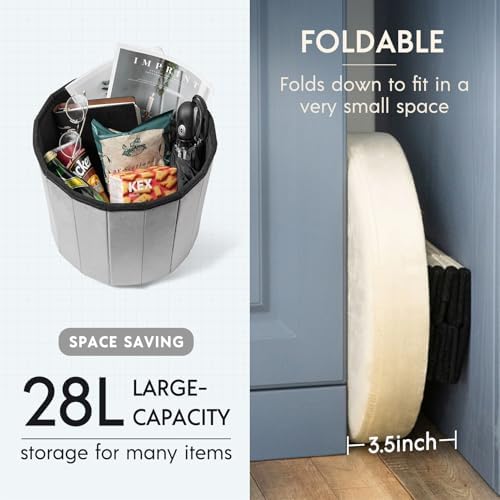 Phantoscope Storage Ottoman Round15 Inch, Velvet Folding Storage Boxes Footrest Foot Ottoman Toy Box, Padded Seat for Dorm Living Room Bedroom, Support 220lbs Coffee