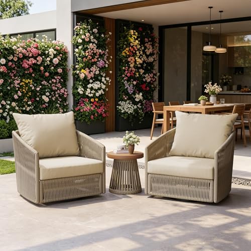3 Pieces Outdoor Swivel Chairs Wicker Patio Bistro Set with Coffee Table