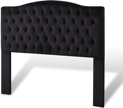 24KF Upholstered Tufted Button Velvet Headboard,Comfortable Fashional Headboard Queen/Full Size,Black