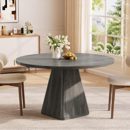 47 Inch Round Dining Table for 4-6, Pedestal Kitchen Dinner Table Grey