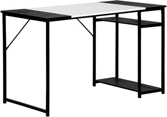 FurnitureR Computer Desk with Shelves for Small Spaces Simple Home Office Desk Study Writing Office Table Laptop PC Writing Desks (White, 47.2 Inch)