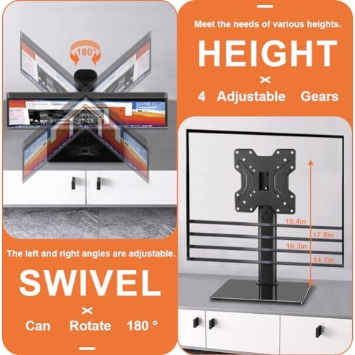 KKTONER Universal TV Stand Base for 13 inch to 43 inch LED TV Table Top TV Mount Stand with Swivel Height Adjustable Hold up 77LBs