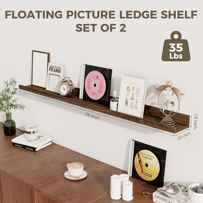 36 Inch Floating Shelves, Walnut Picture Ledge Shelf Set of 2