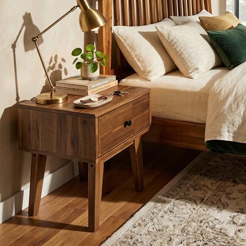 Acacia Sofia Nightstand with Drawer, Bedside Table, Solid Wood Bedside End Table with Drawer and Storage Space for Bedroom, Chocolate