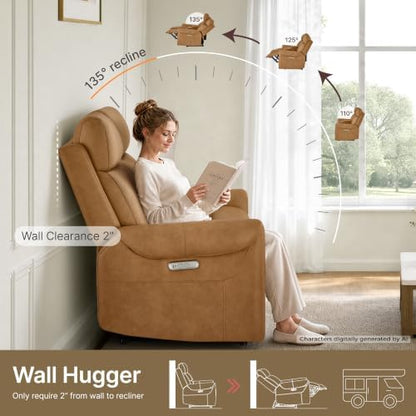KISLOT 3 Seater Power Loveseat Recliner Sofa, Wall Hugger, Saddle Brown