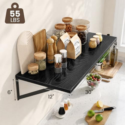 Dreamland Wall Mounted Floating Shelves Set of 2, 30x12, Black