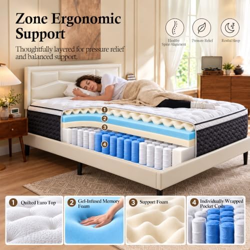King Size Mattress,14 Inch Hybrid King Mattress in a Box,Medium Firm Memory Foam Mattress,with Individual Pocket Spring,Lumbar Support & Motion Isolation,Pressure Relief,CertiPUR-US