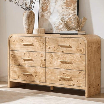 Curved Drawer Dresser for Bedroom with 6 Drawers, 54'' Wide Chest of Drawer