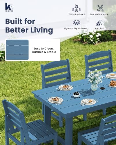 KINGYES 7-Piece Patio Dining Set, HDPE Table Armless Chairs Furniture Blue