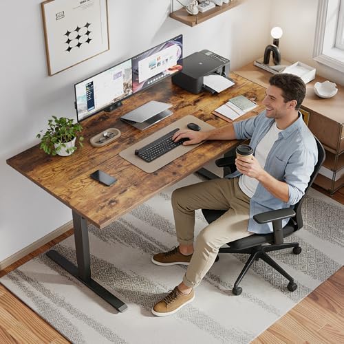 Klicelor 63x28" Deep Electric Height Adjustable Standing Desk, Rustic Brown