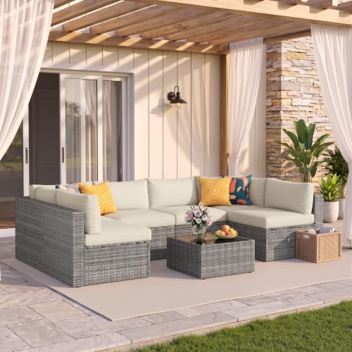 7 Pieces Wicker Patio Furniture Set - Outdoor Sectional for All Weather
