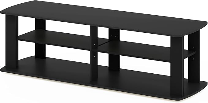 Furinno Nelly TV Stand, 3-Tier Entertainment Center with Open Shelves Storage, TV Console for TV up to 55 Inch, Soft Edges, for Living Room, Bedroom, Black
