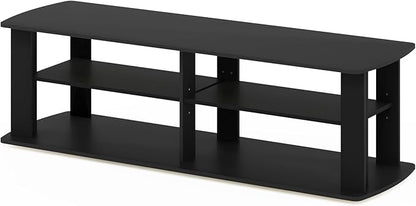 Furinno Nelly TV Stand, 3-Tier Entertainment Center with Open Shelves Storage, TV Console for TV up to 55 Inch, Soft Edges, for Living Room, Bedroom, Black