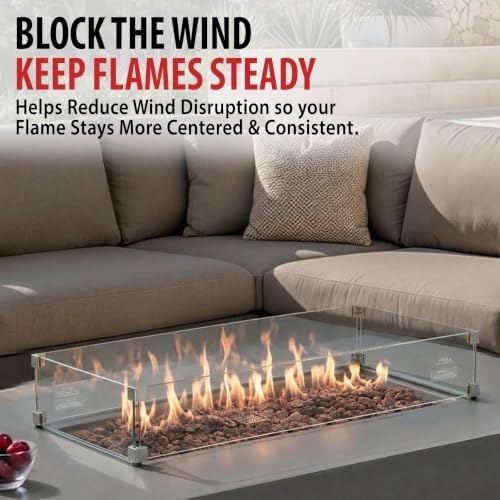 AMS 43” SS Rectangular Clear Tempered Glass Wind Guard Fire Pit Table